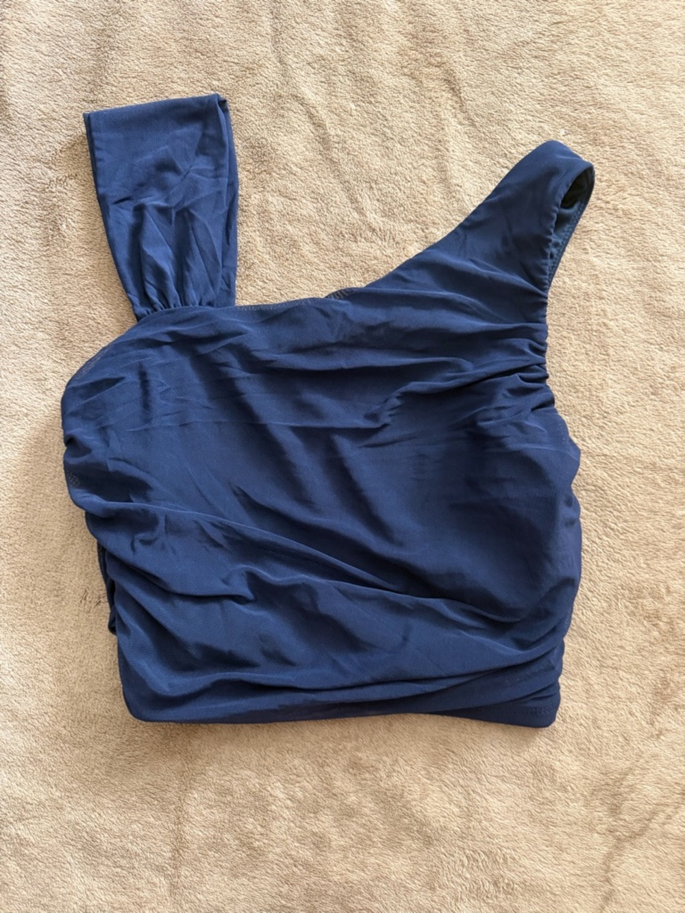 One-Shoulder Navy Blue Cross Crop Top